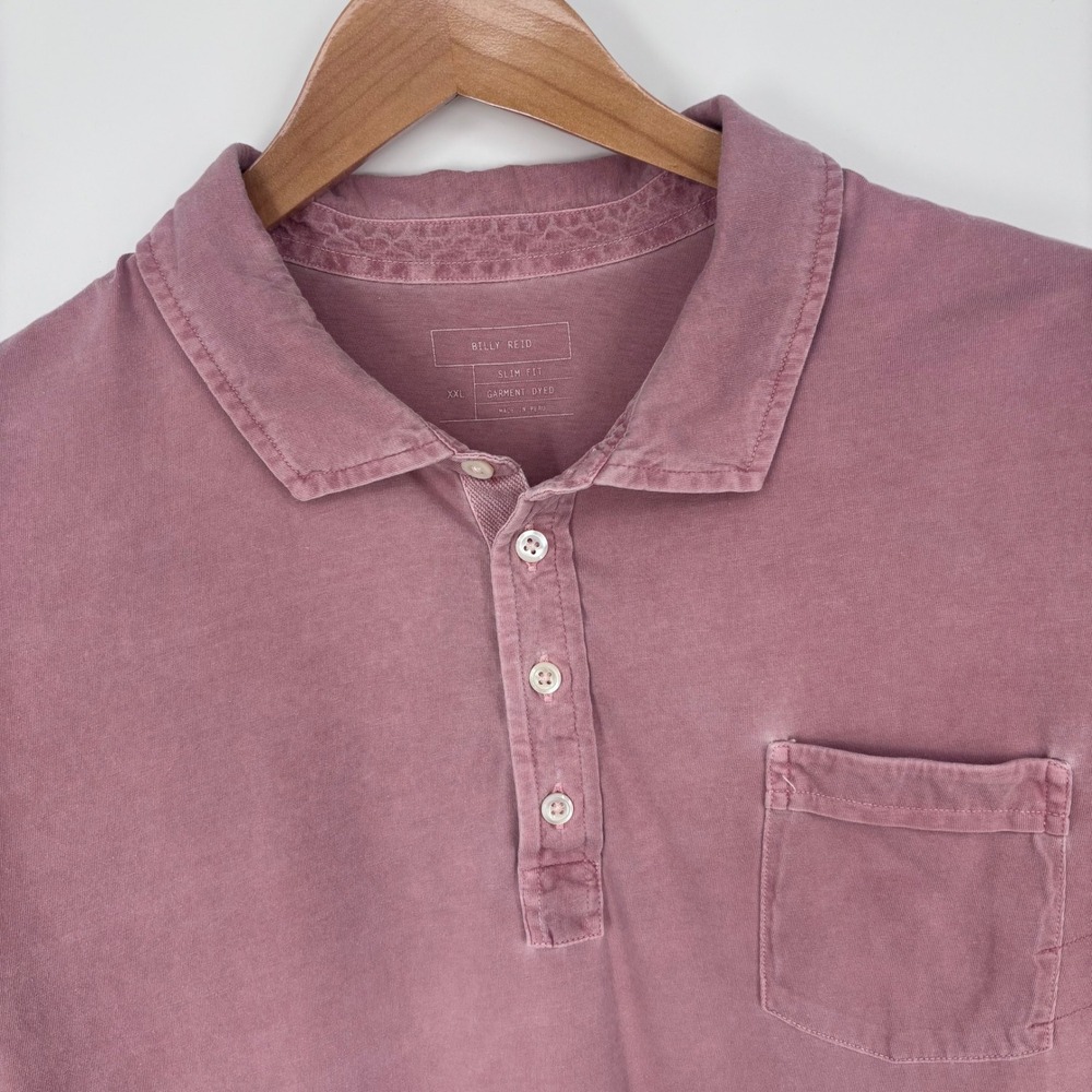 Billy Reid Polo Shirt Mens XXL Pink Slim Fit Garment Dyed Pocket Cotton Casual